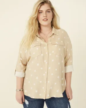 Myla Button-Down Chambray Shirt | Tan / White