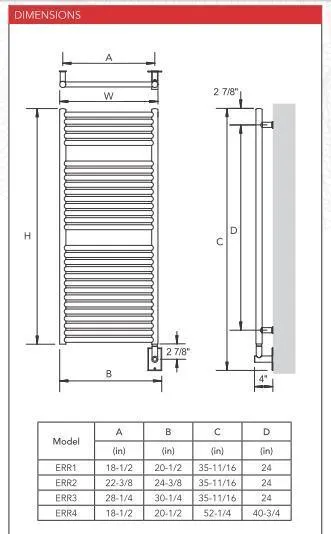 Myson Contemporary Designer Angara ERR1 Hardwired Towel Warmer - 21"w x 36"h