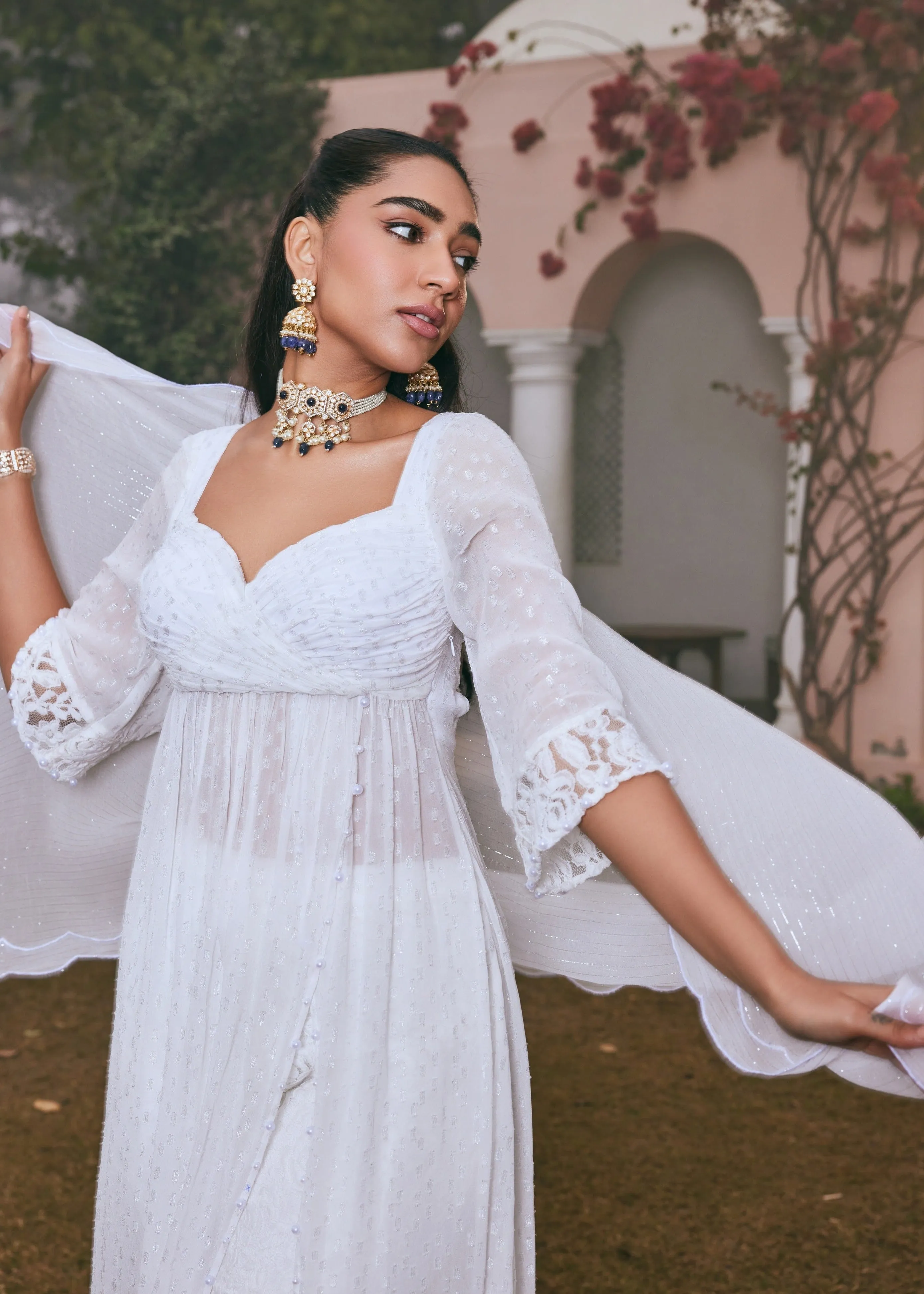 Nafisa White Georgette Anarkali Set