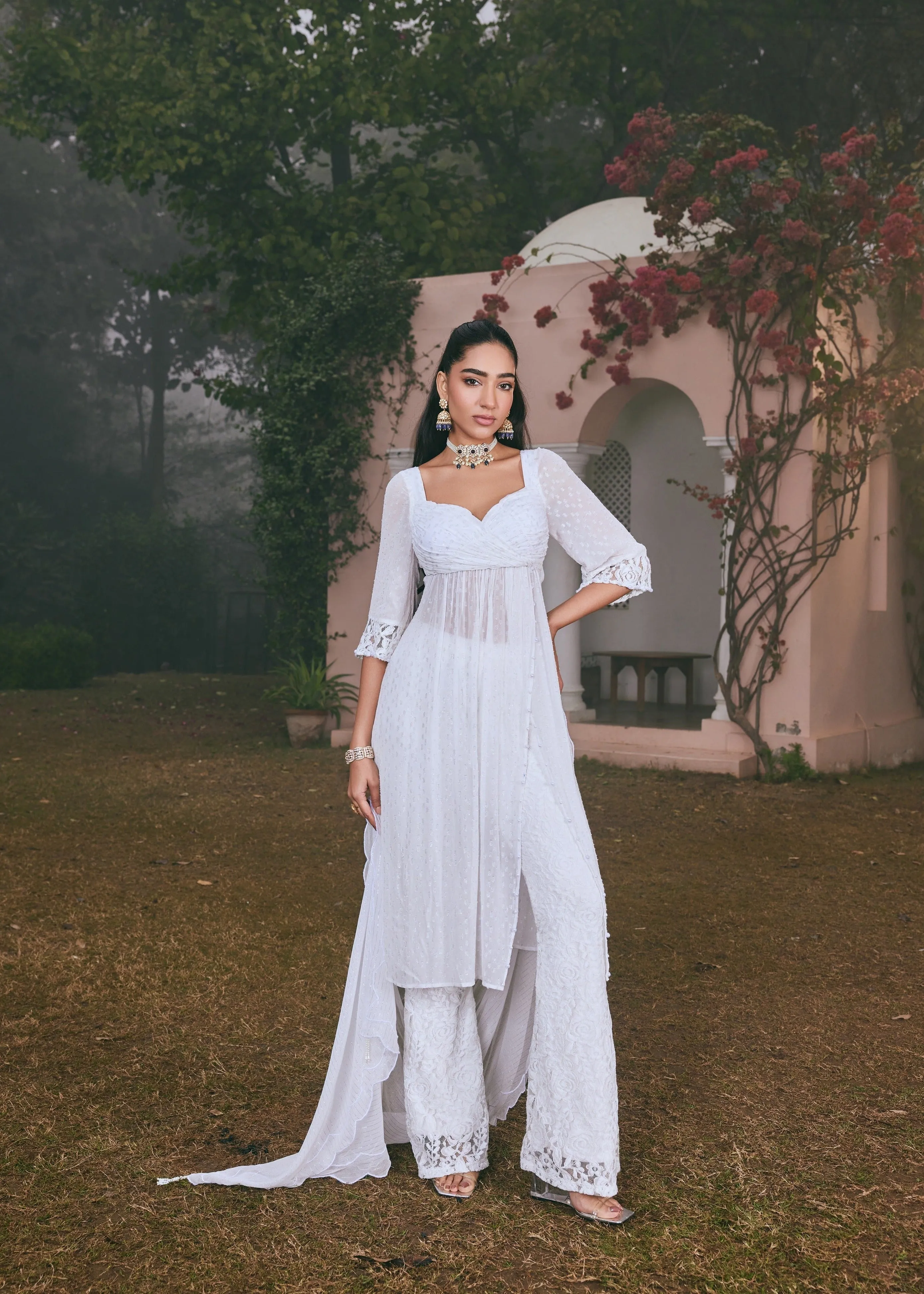 Nafisa White Georgette Anarkali Set