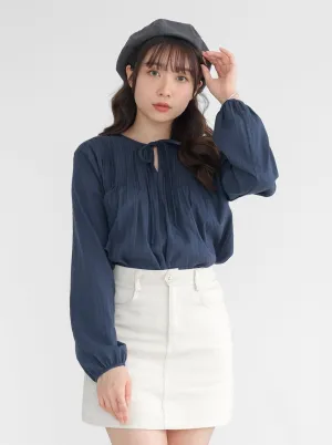Nala Pintucked Tie Neck Blouse*