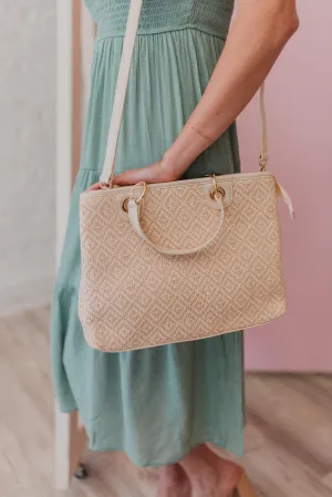 Nancy Off White Diamond Woven Tote