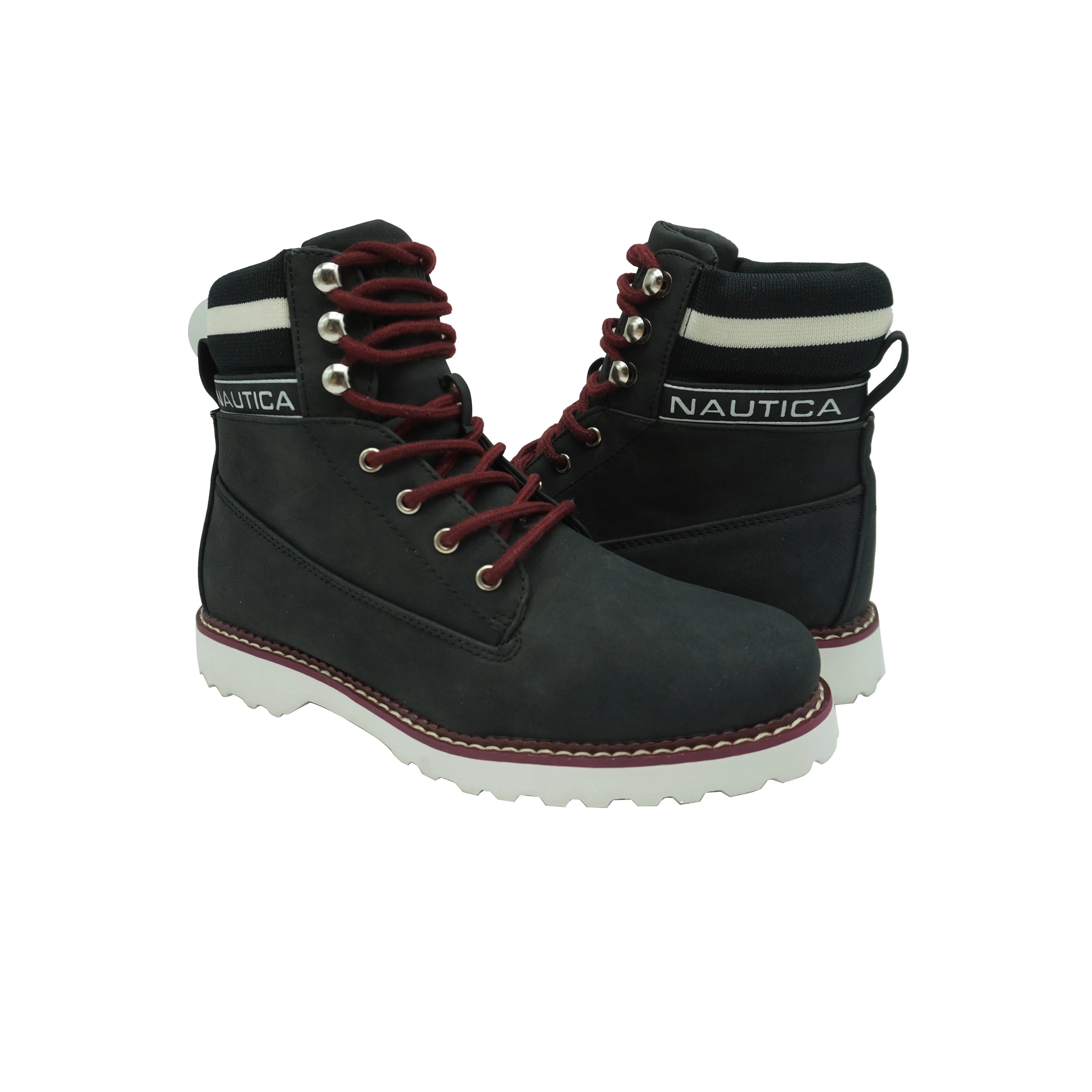 Nautica Women's Galiah Padded Collar Lace Up Hiking Boots Black Red