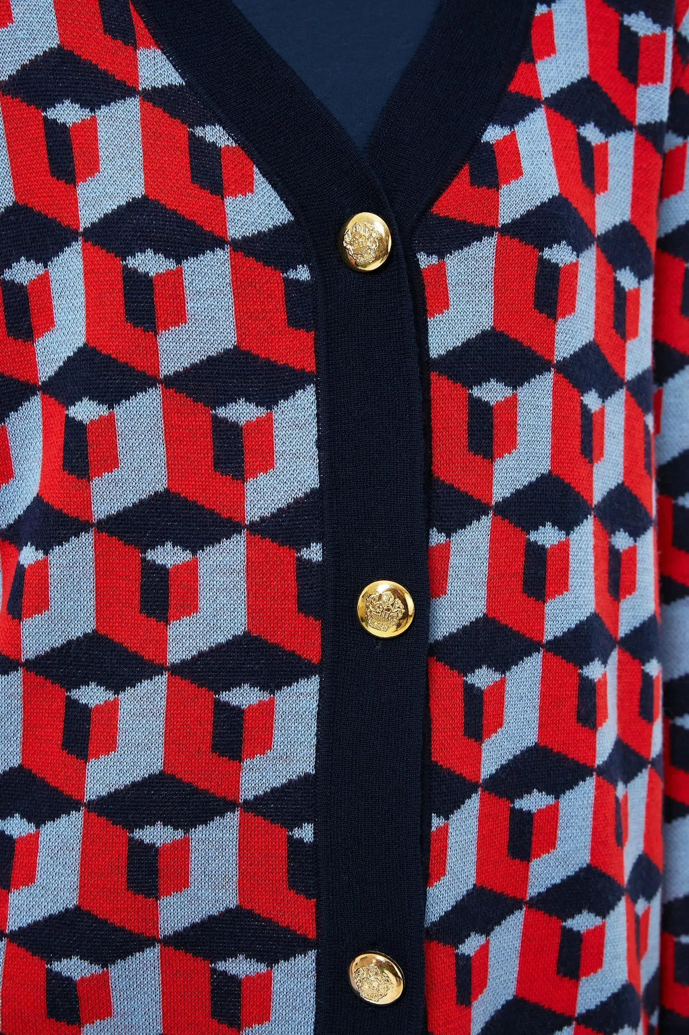 Navy and Red Geometric Lauren Cardigan