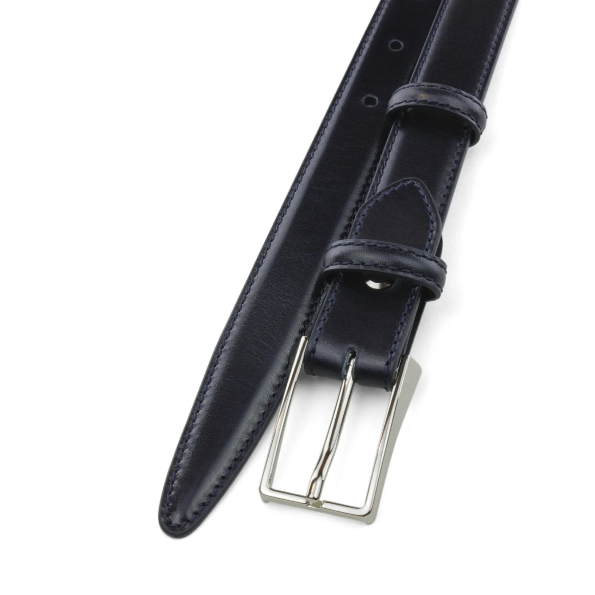 Navy Blue Box Calf Skinny Belt