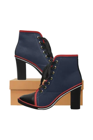 Navy Blue Lace Up Chunky Heel Ankle Booties