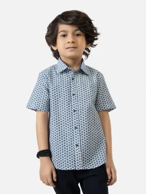 Navy Blue Printed Short Sleeve Casual Shirt