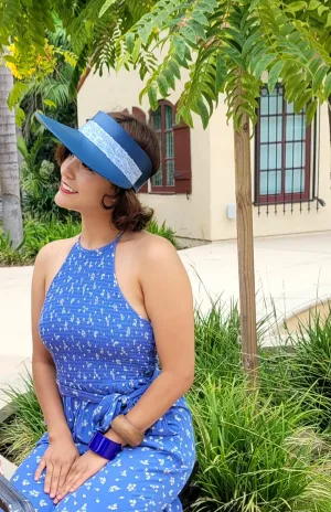 Navy Blue "LadyEVA" Visor Hat with Silvery Blue Band