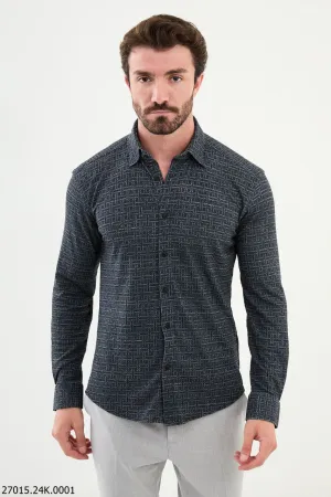 Navy Blue Textured Men's Shirt - Premium Geometric Elegance.