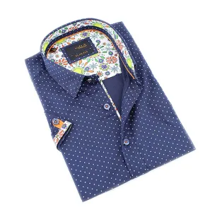 Navy Dot Print Short Sleeve Shirt