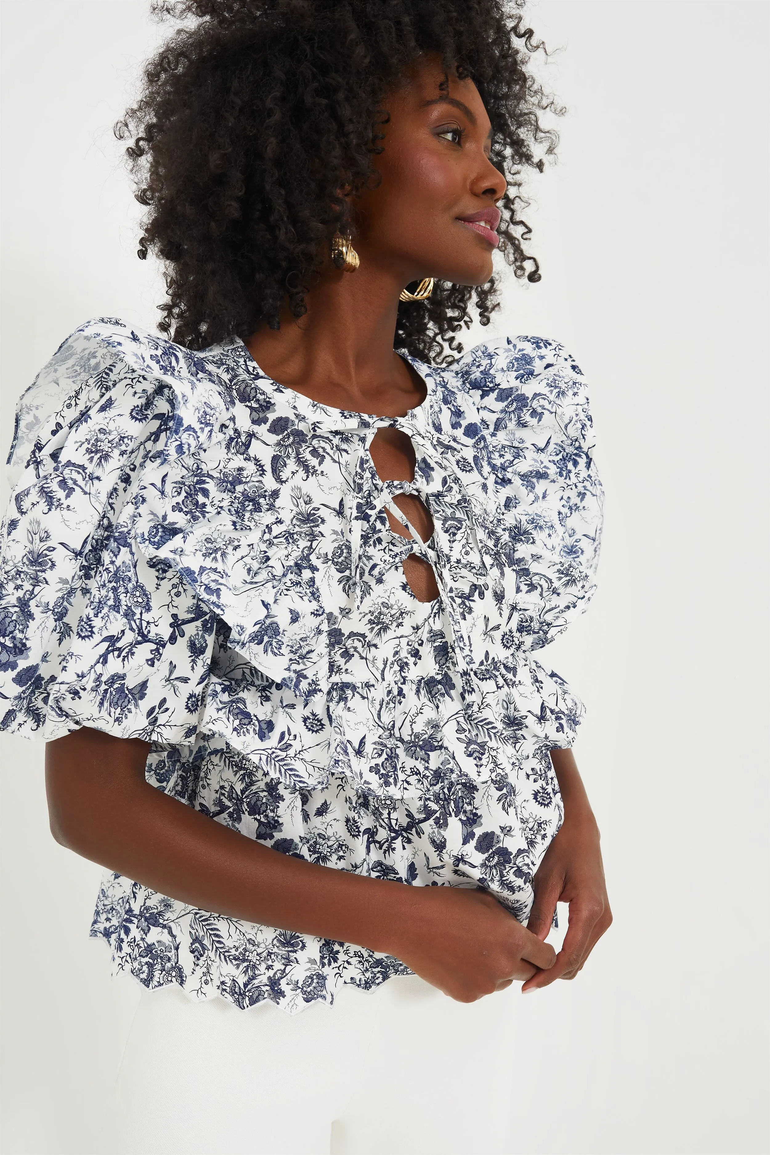 Navy Floral Ruffle Nadia Blouse