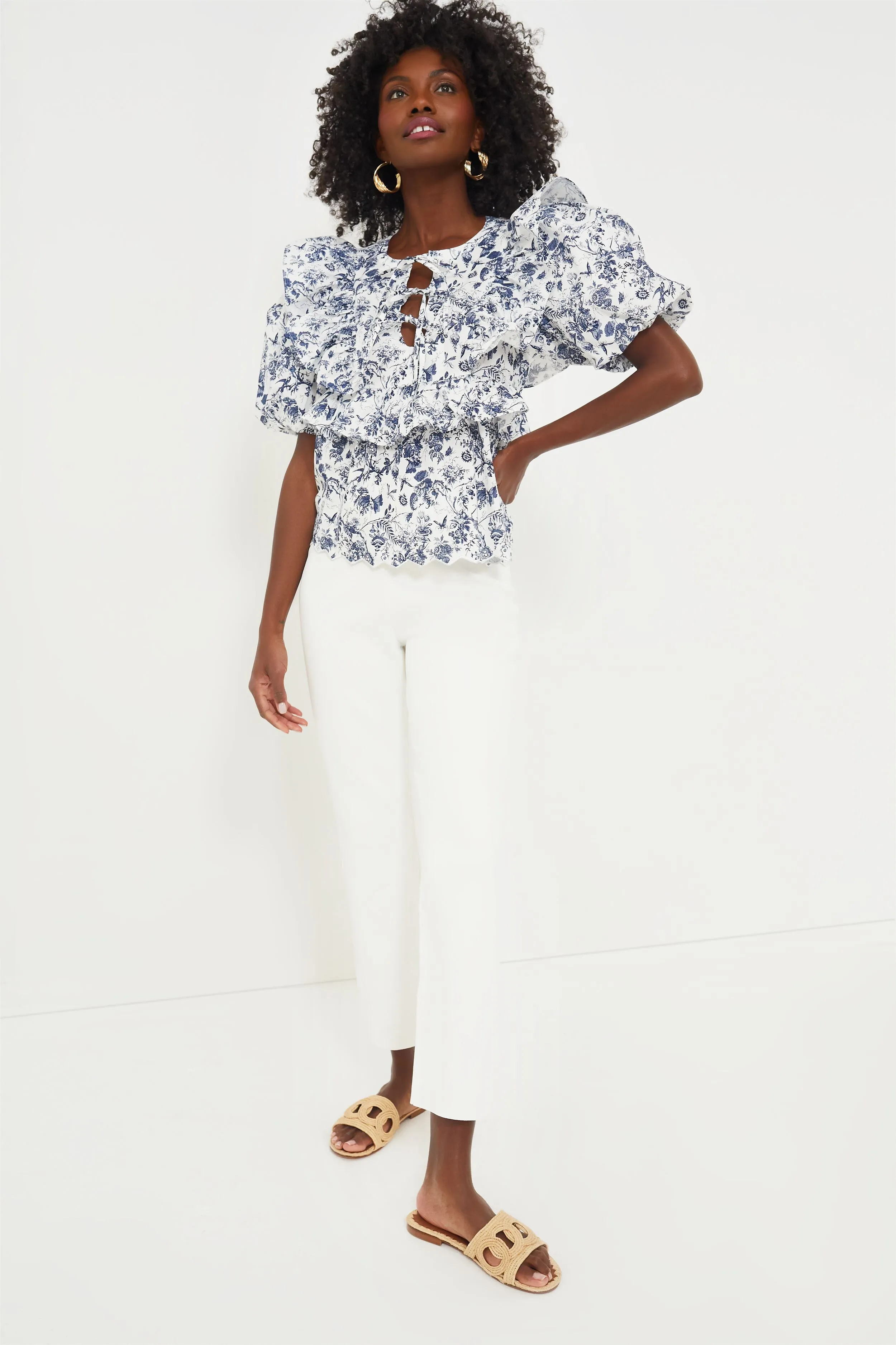 Navy Floral Ruffle Nadia Blouse