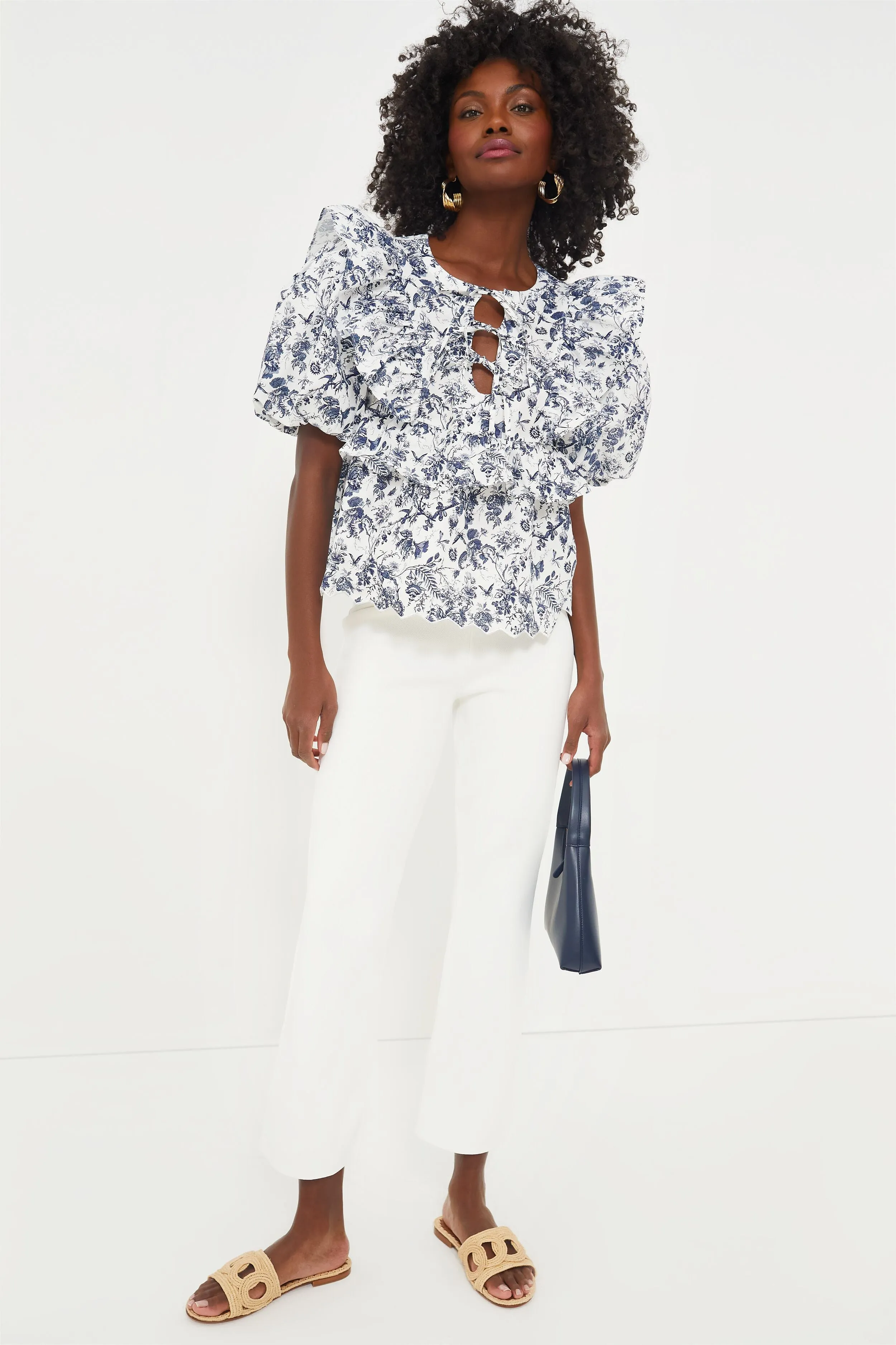 Navy Floral Ruffle Nadia Blouse