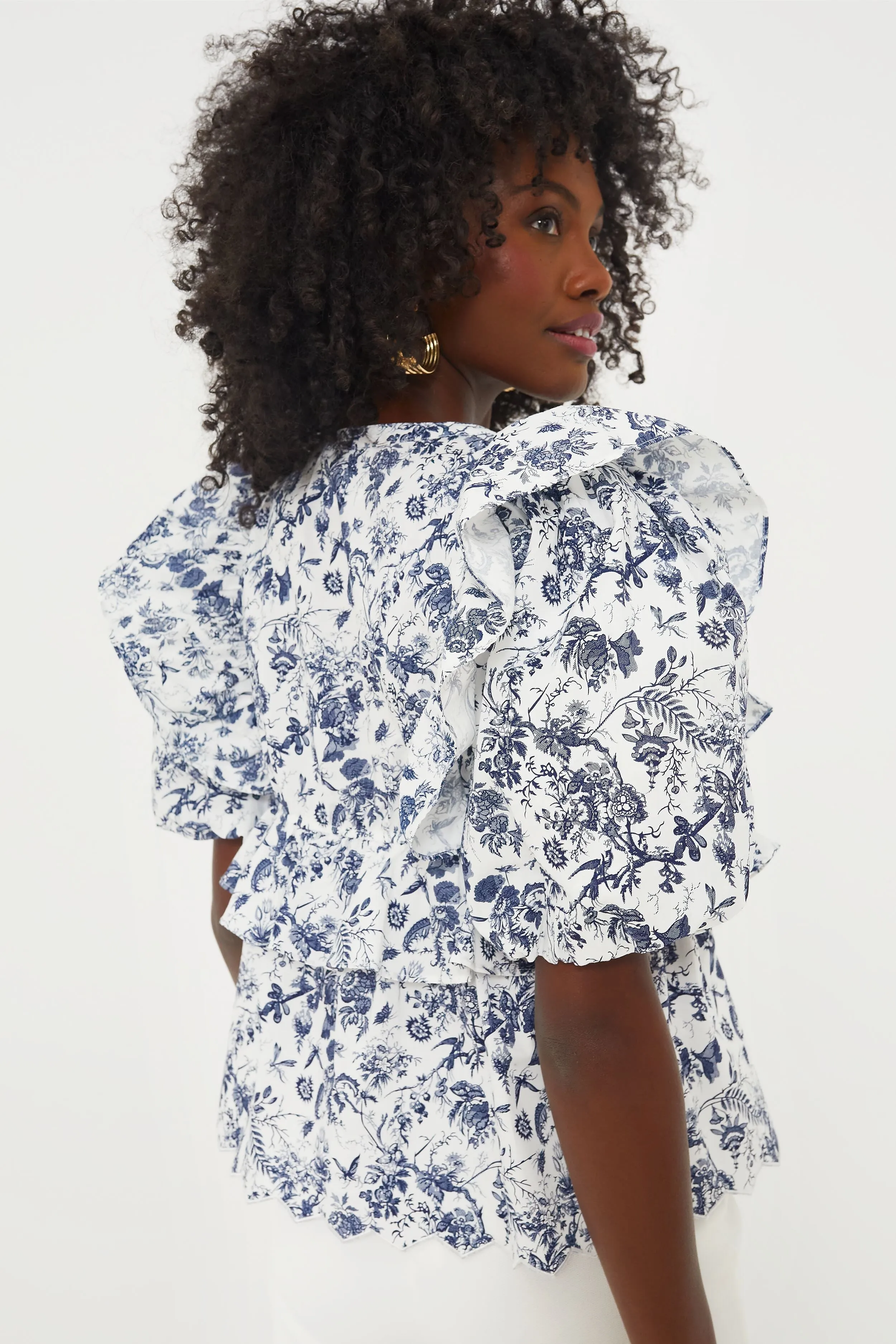 Navy Floral Ruffle Nadia Blouse