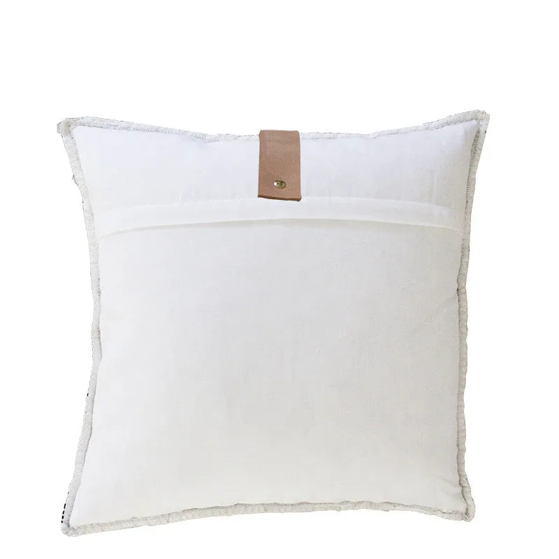 NAVY MERINO WOOL BLEND CUSHION WITH LEATHER 45cm x 45cm
