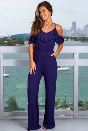 Navy Ruffle Top Jumpsuit