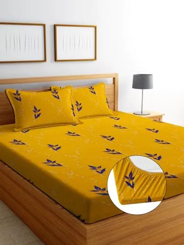 Neekshaa Combo Pack of 2 Super Soft Elastic Fitted Glace Cotton Double Bedsheets with 4 Pillow Covers Size-72x72 8 inches, Multicolor (Model no.-65)