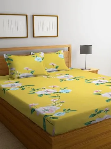 Neekshaa Combo Pack of 2 Super Soft Elastic Fitted Glace Cotton Double Bedsheets with 4 Pillow Covers Size-72x72 8 inches, Multicolor (Model no.-65)