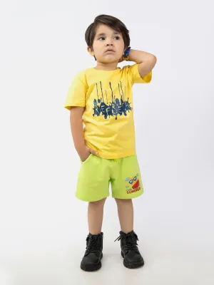 Neon Green Knitted Casual Shorts