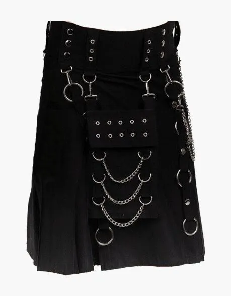 NEW BLACK UTILITY KILT IN A GOTHIC STYLE