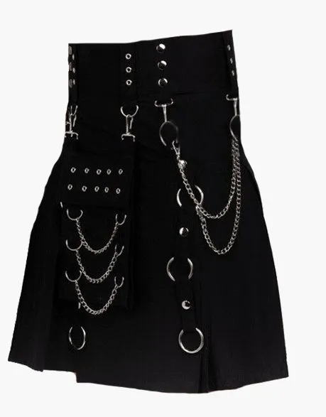 NEW BLACK UTILITY KILT IN A GOTHIC STYLE