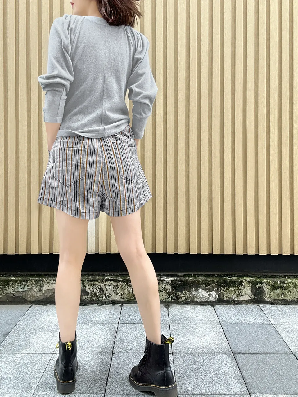 New Colour! Striped Contrast Stitch Patch Pocket A-line Twill Shorts