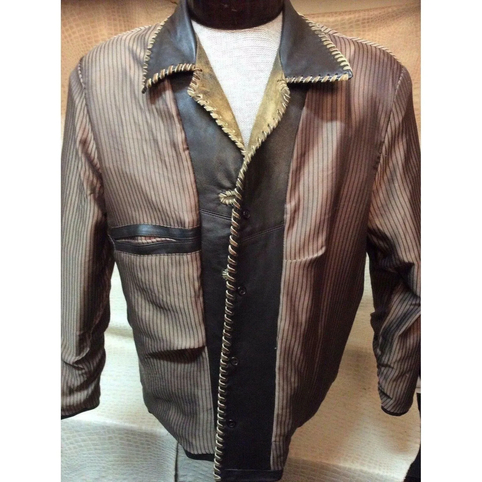New Mens Vintage Italian Lamb Skin Brown Leather Western Cowboy Dress Jacket