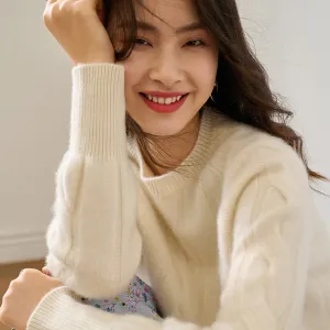 New Round Neck Thickened Cashmere Sweater Women's Twist Loose Lazy Style Cashmere Sweater