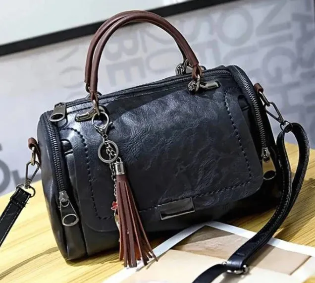 New solid color retro pillow bag women's bag small flower pendant style crossbody shoulder bag