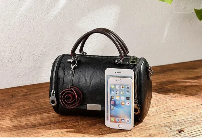 New solid color retro pillow bag women's bag small flower pendant style crossbody shoulder bag