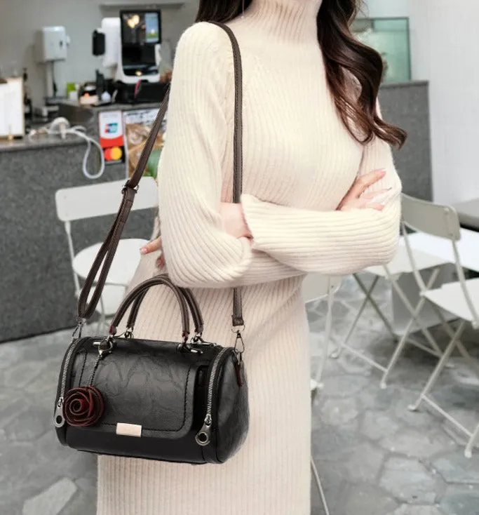 New solid color retro pillow bag women's bag small flower pendant style crossbody shoulder bag