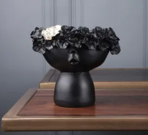 Next in Crafts Multi Female Lady Head Face Home Decoration Resin Vase Statue Sculpture Makeup Brush Holder Storage Box Pen Holder Creative Flower Pot Art Supplies, (Black)