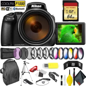 Nikon COOLPIX P1000 Digital Camera   64GB Memory Card Professional Bundle International Model