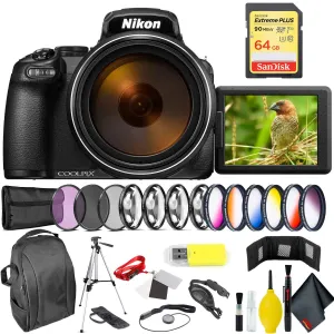 Nikon COOLPIX P1000 Digital Camera   64GB Sandisk Extreme Memory Card Professional Bundle International Model