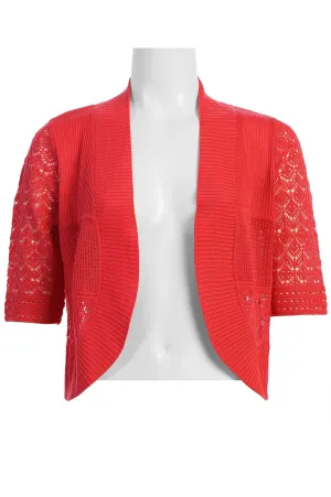 Nina Leonard Open Front Short Sleeve Solid Knit Jacket