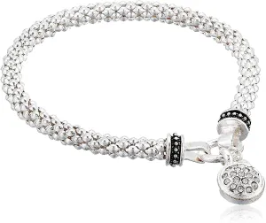 NINE WEST Women'S Silvertone Crystal Pave Circle Stretch Bracelet