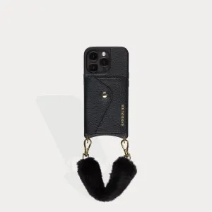 Norah Faux Fur Wristlet - Black/Gold