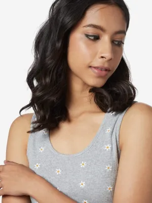 Nuon Grey Daisy Print Crop Tank Top
