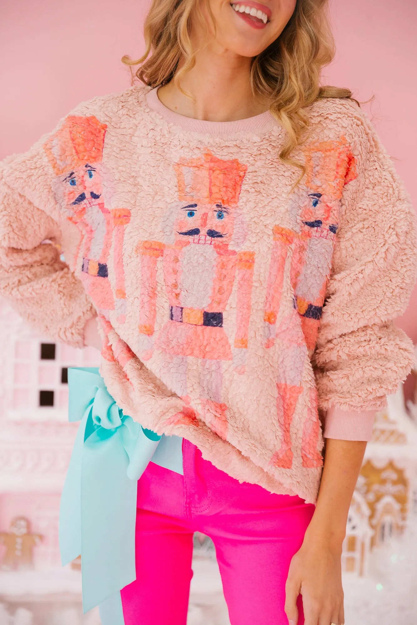 NUTCRACKER PINK FUZZY PULLOVER