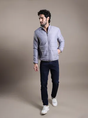 Nylon Light Grey Plain Regular Fit Full Sleeve Casual Windcheater