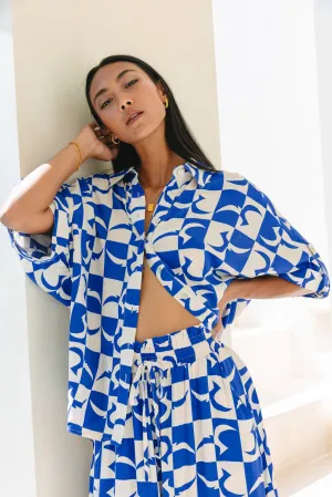 Nysa Blue Geo Tile Oversized Shirt