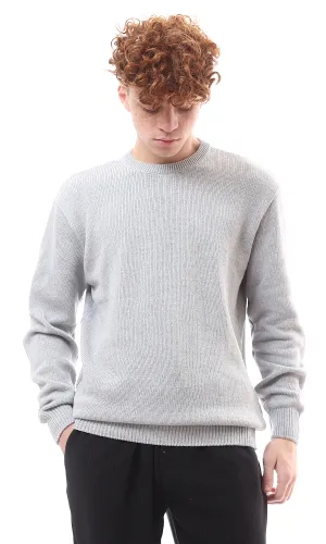 O174208 Regular Fit Slip On Light Grey Pullover With Hem