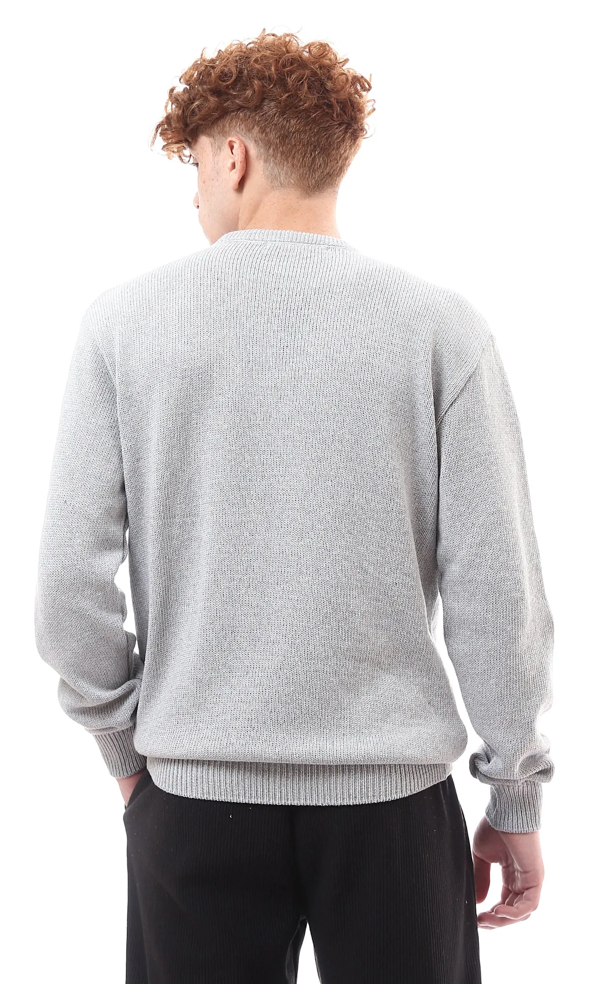 O174208 Regular Fit Slip On Light Grey Pullover With Hem