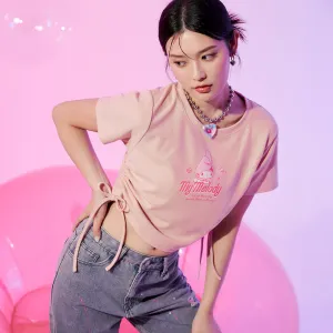 Ob Design Kuromi Melody Women Casual Cropped Tie Short T-Shirt Top