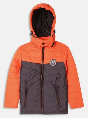 Octave Boys Orange Colourblocked Padded Jacket With Patchwork