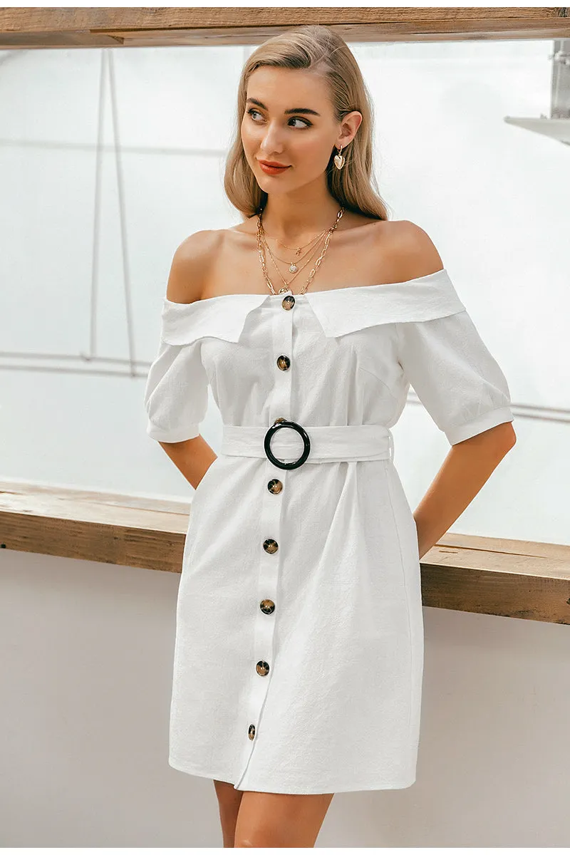 Off Shoulder Summer Sexy Single Breasted Mini Office Dress