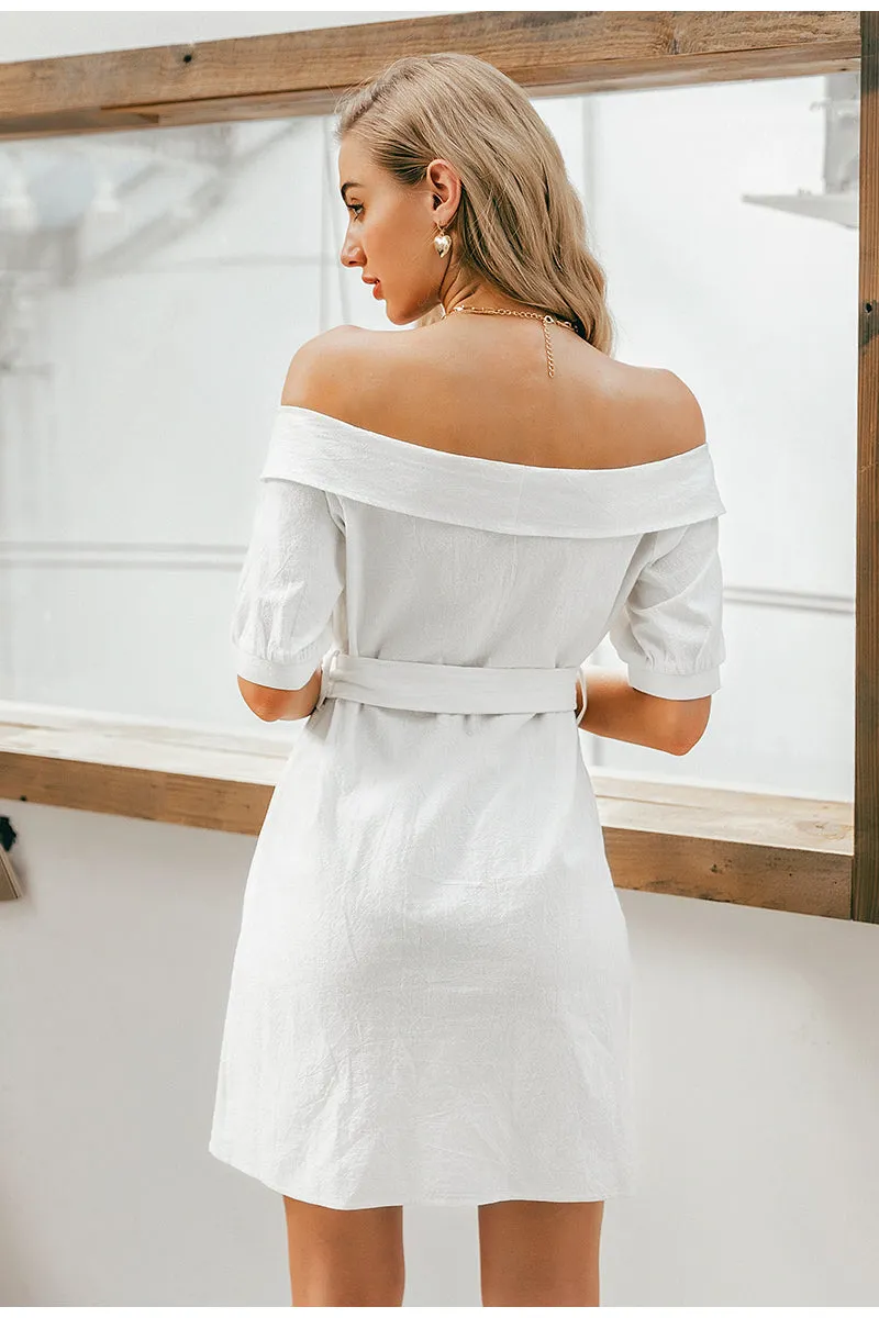 Off Shoulder Summer Sexy Single Breasted Mini Office Dress