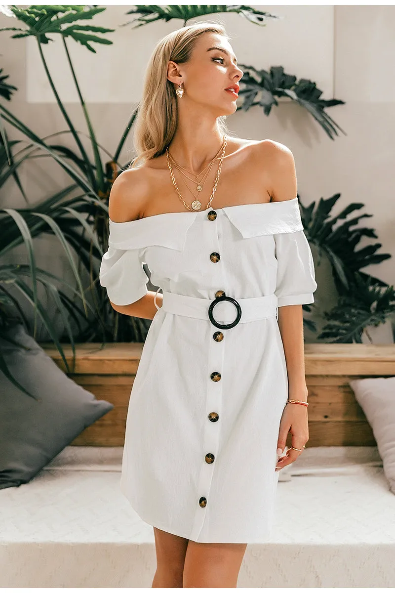 Off Shoulder Summer Sexy Single Breasted Mini Office Dress