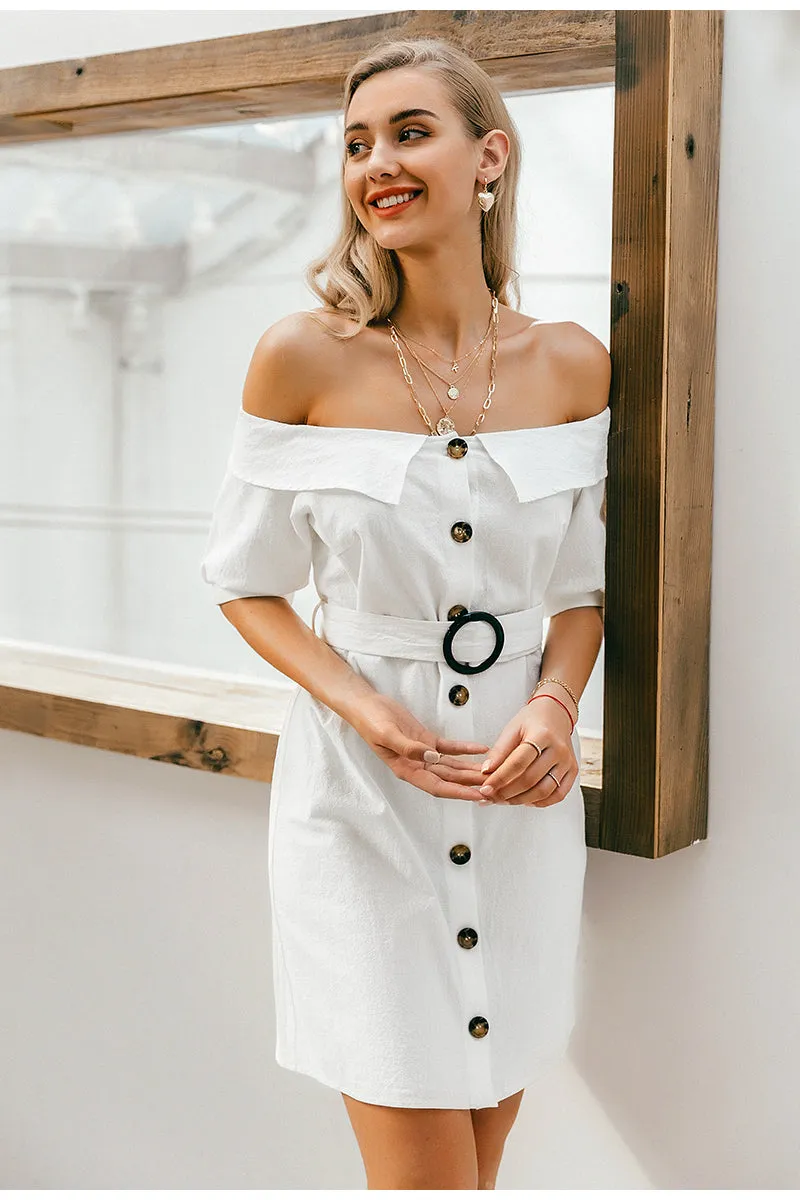 Off Shoulder Summer Sexy Single Breasted Mini Office Dress