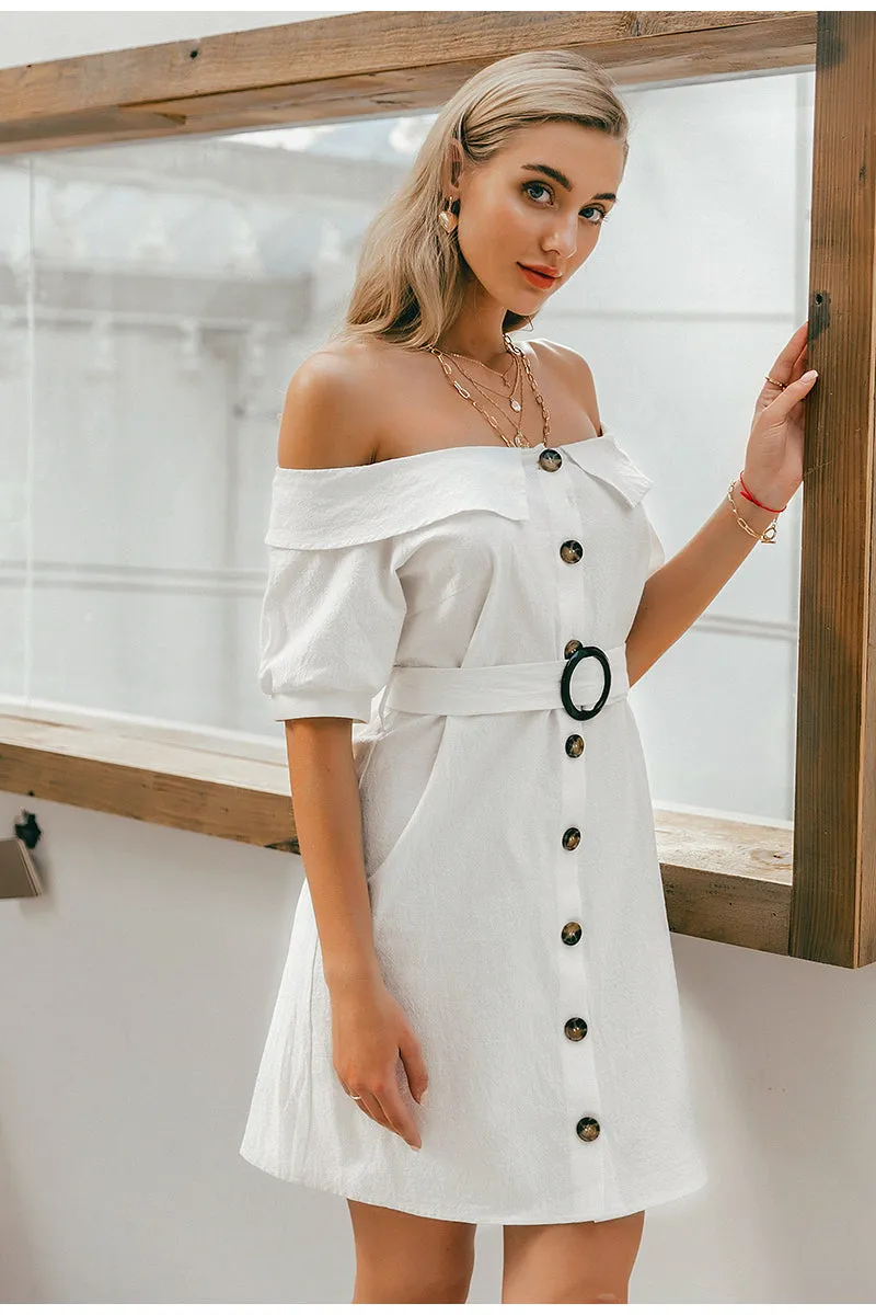 Off Shoulder Summer Sexy Single Breasted Mini Office Dress